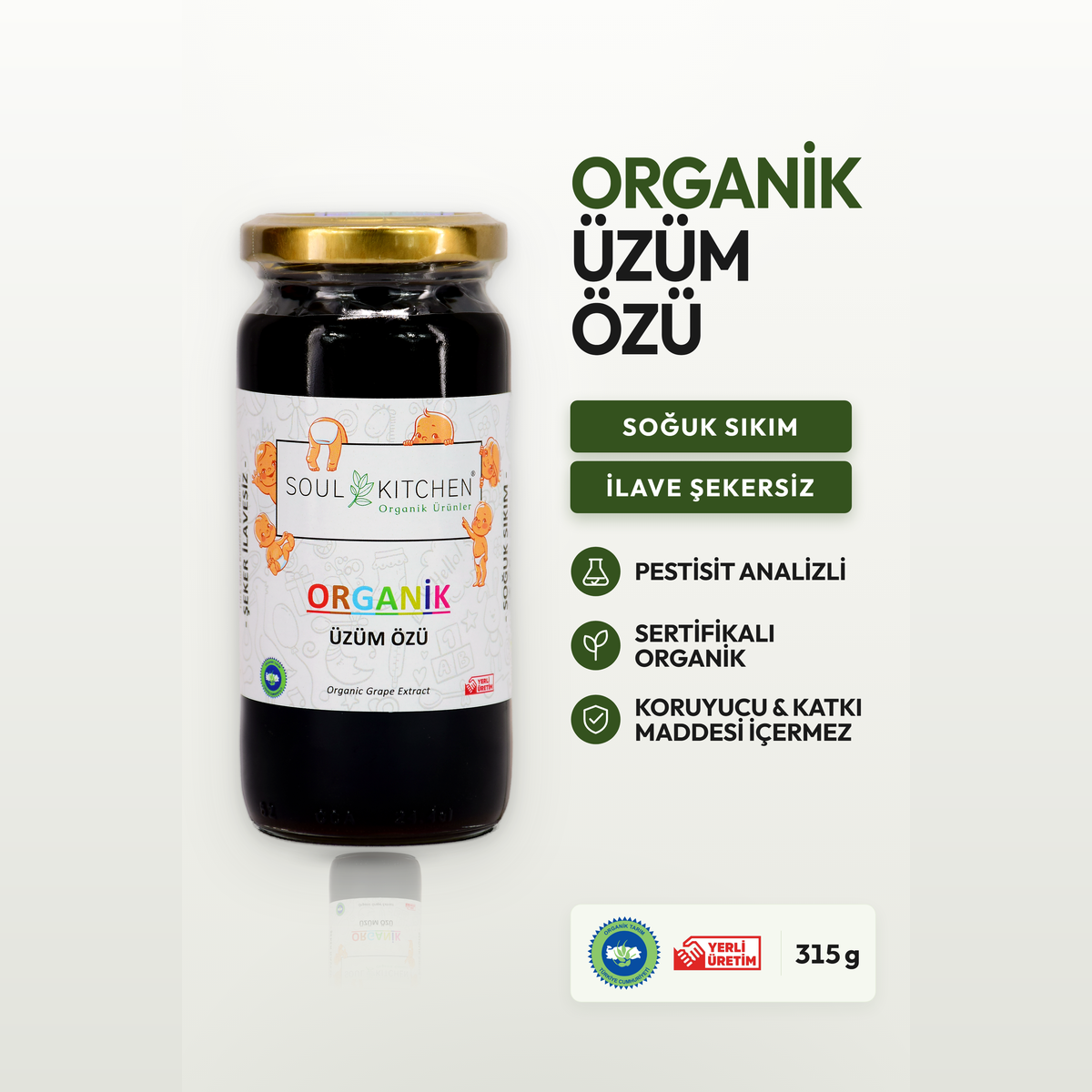 Organik Üzüm Özü 315gr (Soğuk Sıkım) (Şeker İlavesiz)