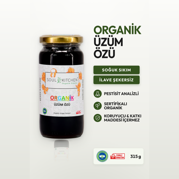 Organik Üzüm Özü 315gr (Soğuk Sıkım) (Şeker İlavesiz)