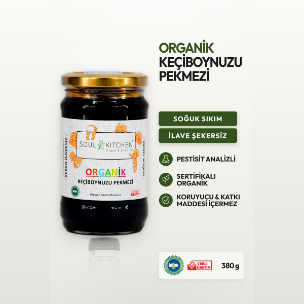 Organik Keçiboynuzu Pekmezi 380gr (Soğuk Sıkım) (Şeker İlavesiz)