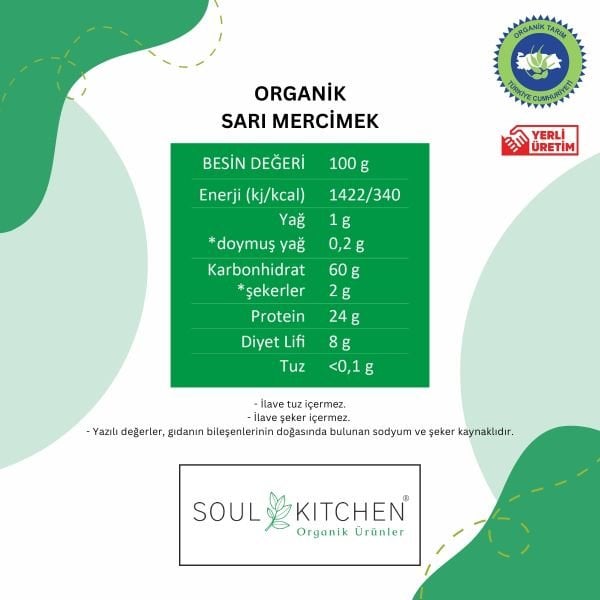 Organik Sarı Mercimek 750gr