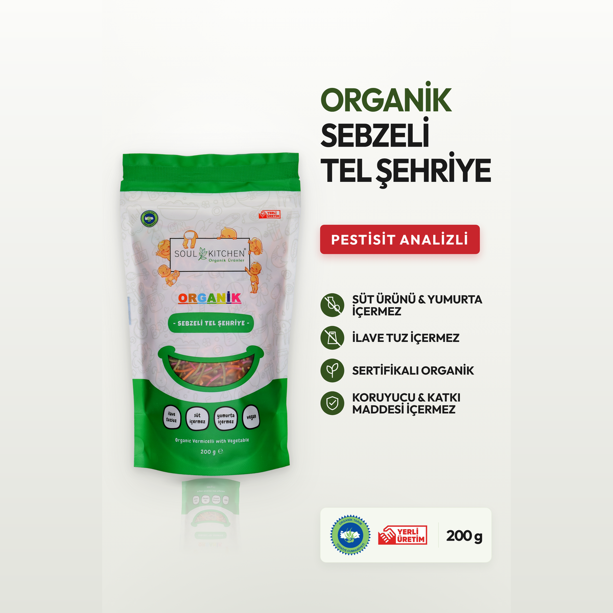 Organik Sebzeli Tel Şehriye 200gr (İlave Tuzsuz) (Vegan)