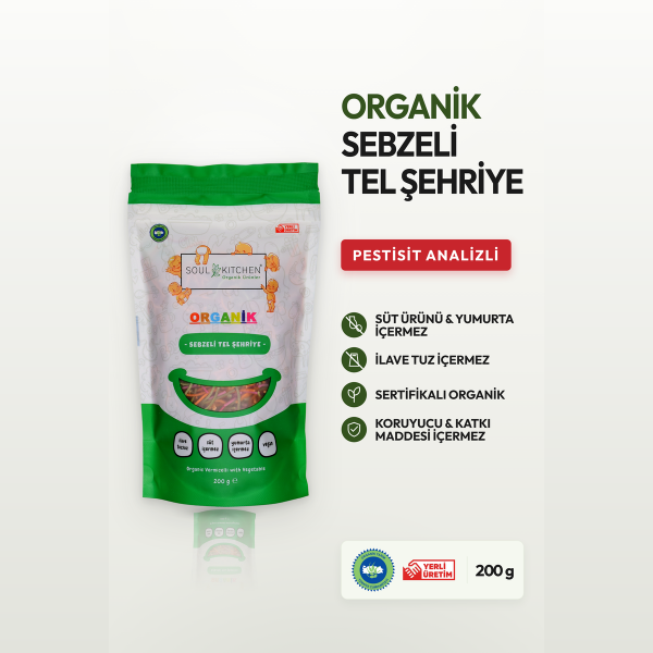 Organik Sebzeli Tel Şehriye 200gr (İlave Tuzsuz) (Vegan)