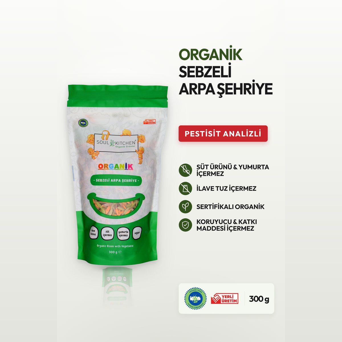 Organik Sebzeli Arpa Şehriye 300gr (İlave Tuzsuz) (Vegan)