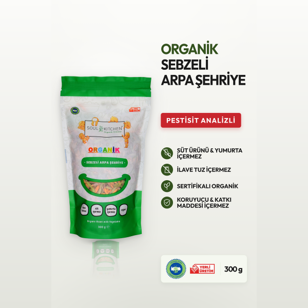 Organik Sebzeli Arpa Şehriye 300gr (İlave Tuzsuz) (Vegan)
