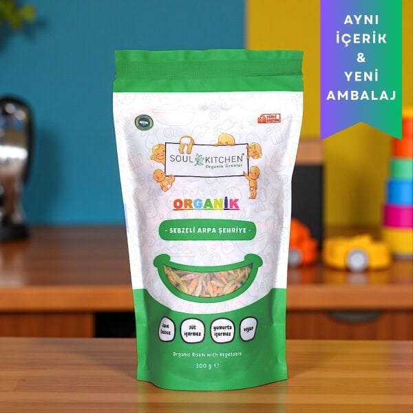 Organik Sebzeli Arpa Şehriye 300gr (İlave Tuzsuz) (Vegan)
