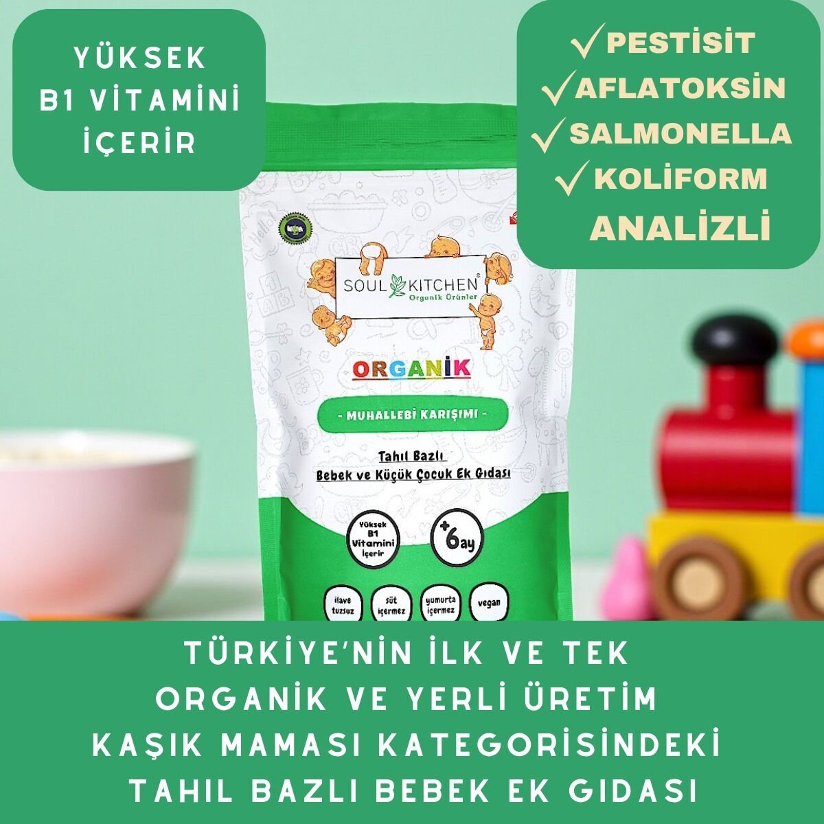 Organik Muhallebi Karışımı Tahıl Bazlı Bebek Ek Gıdası 250gr (B1 VİTAMİNLİ)
