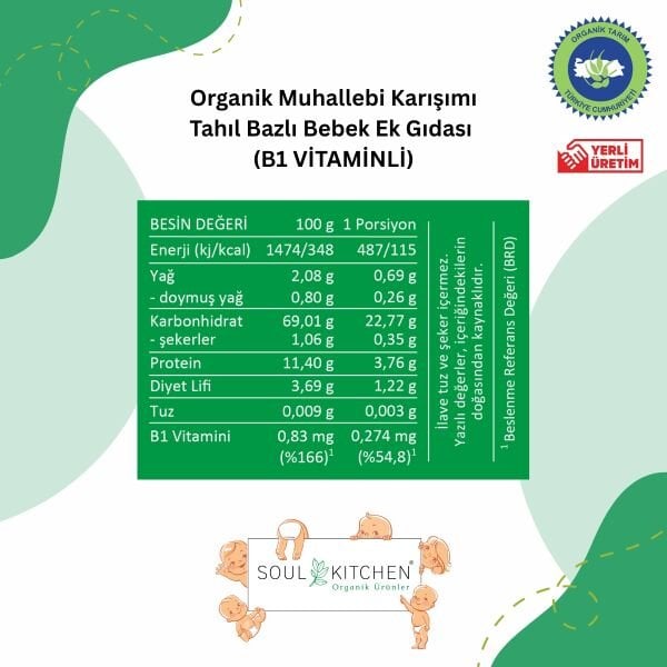 Organik Muhallebi Karışımı Tahıl Bazlı Bebek Ek Gıdası 250gr (B1 VİTAMİNLİ)