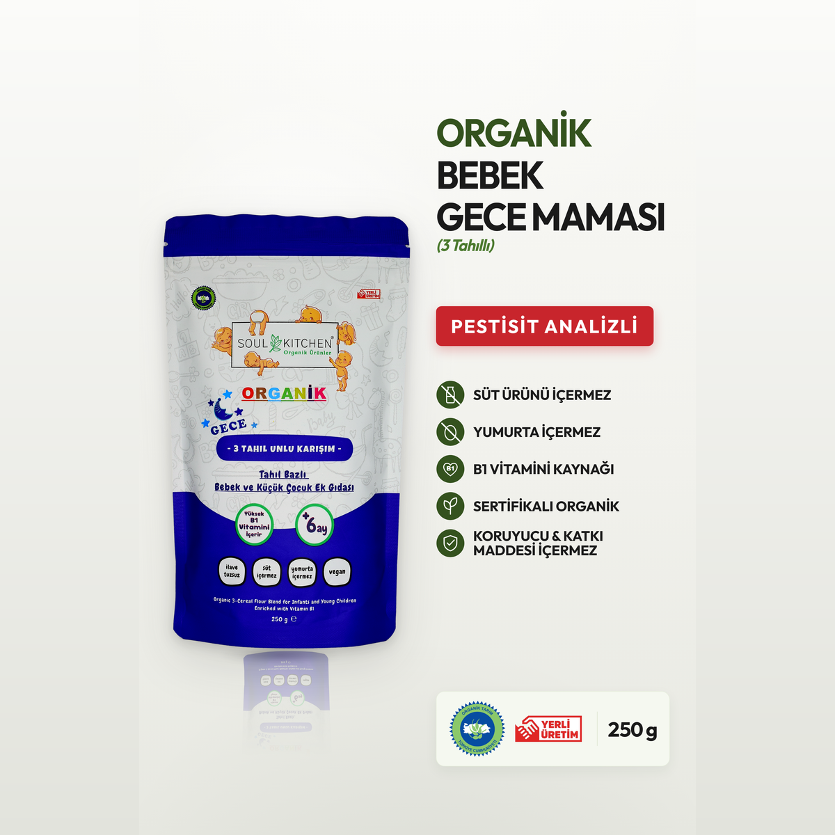 Organik 3 Tahıllı Bebek Gece Kaşık Maması 250gr (B1 VİTAMİNLİ)