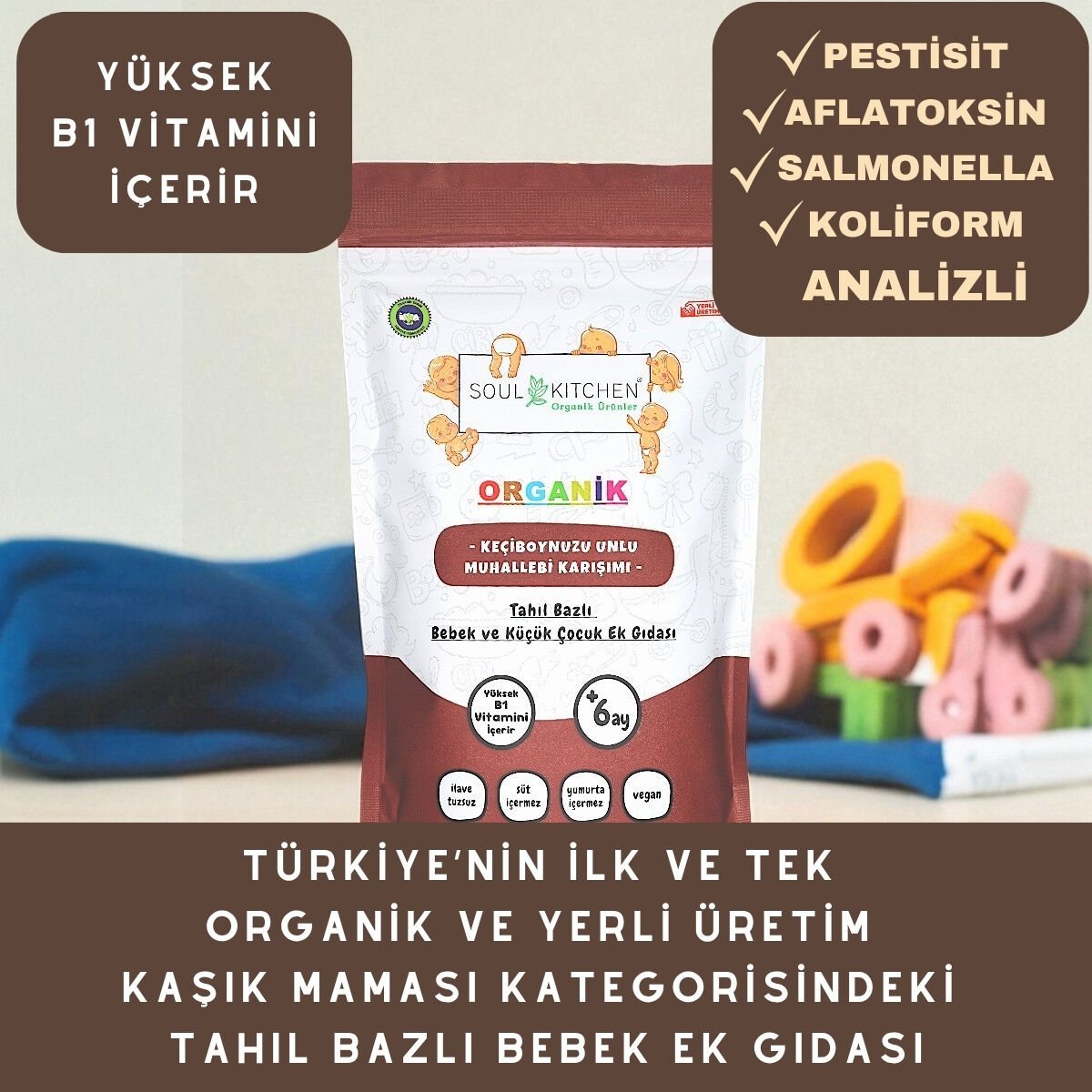 Organik Keçiboynuzu Unlu Muhallebi Karışımı Tahıl Bazlı Bebek Ek Gıdası 250gr (B1 VİTAMİNLİ)