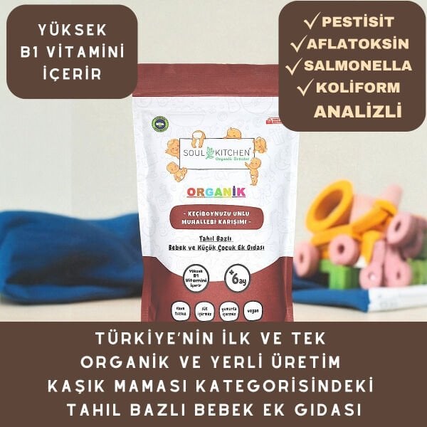 Organik Keçiboynuzu Unlu Muhallebi Karışımı Tahıl Bazlı Bebek Ek Gıdası 250gr (B1 VİTAMİNLİ)