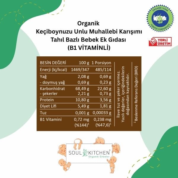 Organik Keçiboynuzu Unlu Muhallebi Karışımı Tahıl Bazlı Bebek Ek Gıdası 250gr (B1 VİTAMİNLİ)