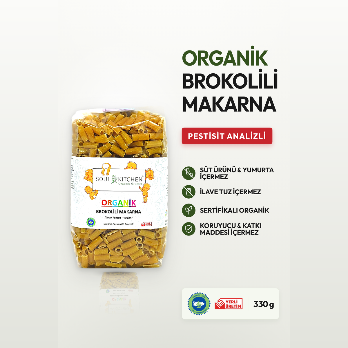 Organik Brokolili Makarna 330gr (İlave Tuzsuz) (Vegan)