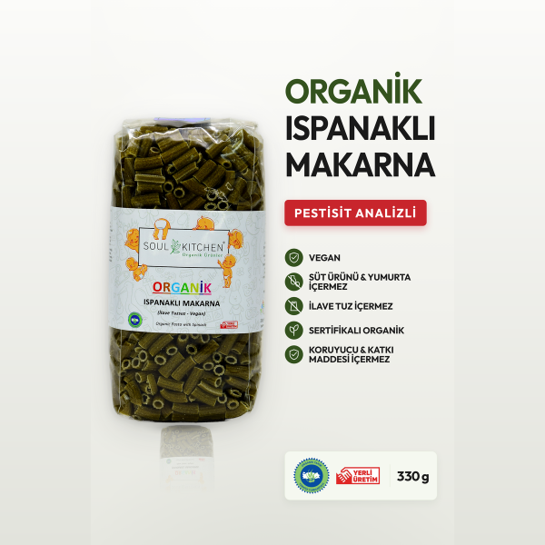 Organik Ispanaklı Makarna 330gr (İlave Tuzsuz) (Vegan)