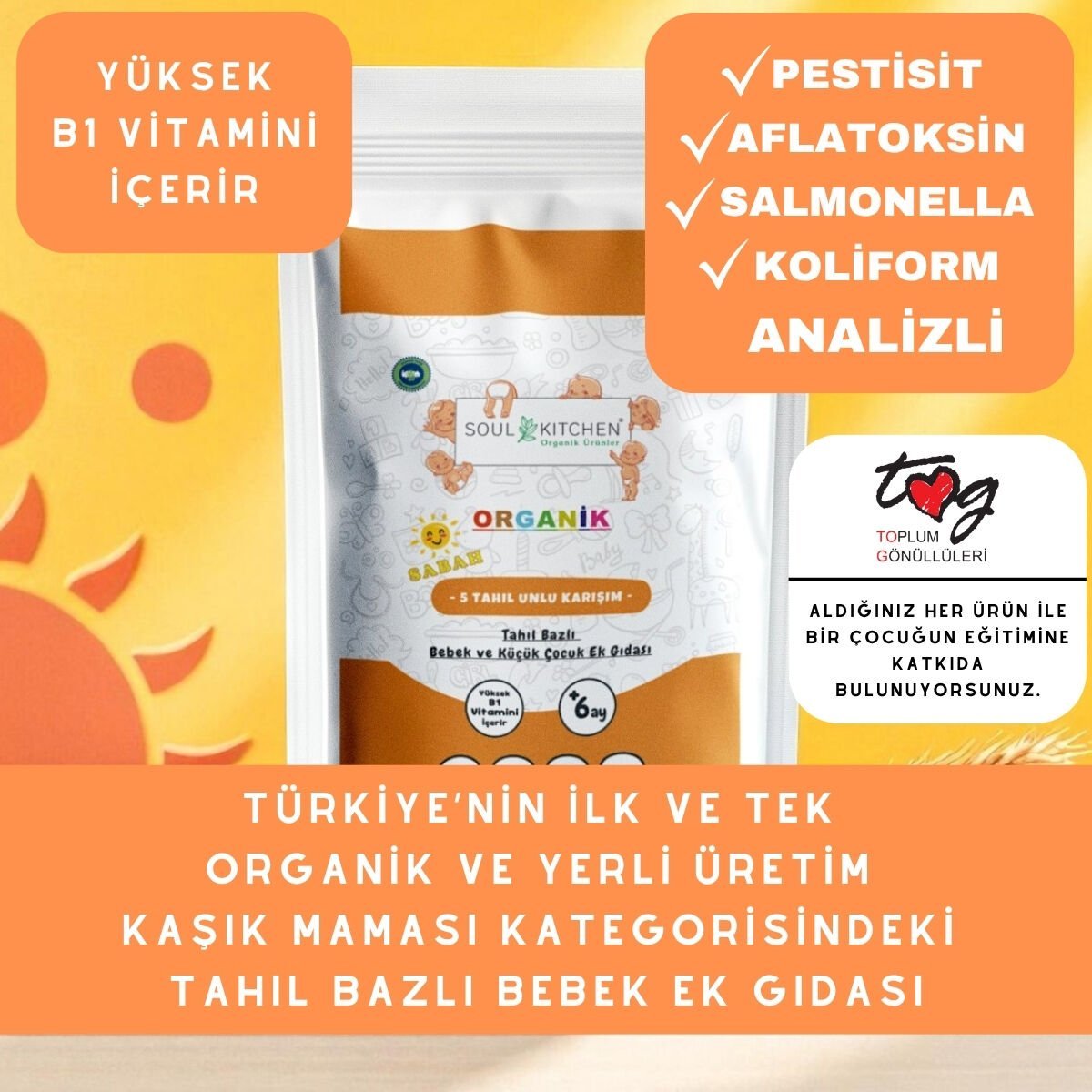Organik 5 Tahıllı Sabah Maması Tahıl Bazlı Bebek Ek Gıdası 250gr (B1 VİTAMİNLİ)