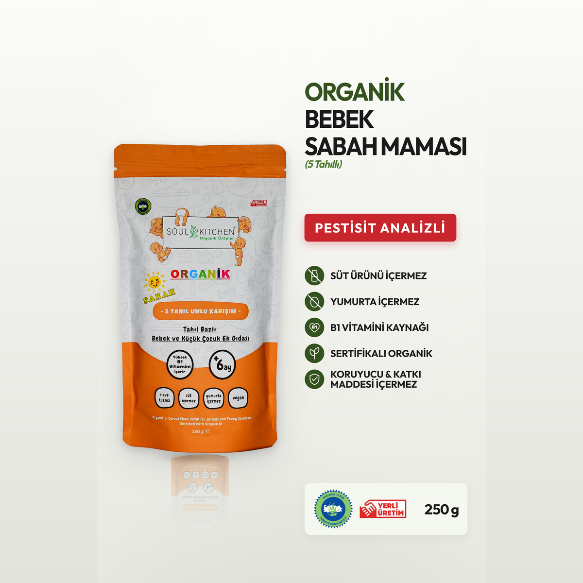 Organik 5 Tahıllı Bebek Sabah Kaşık Maması 250gr (B1 VİTAMİNLİ)