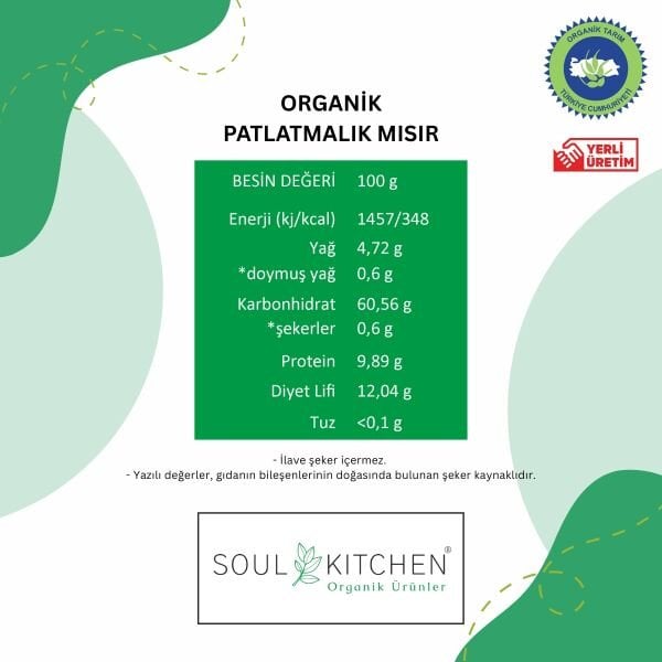 Organik Patlatmalık Mısır 500 g