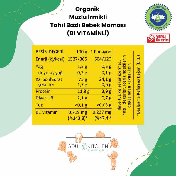 Organik Muzlu İrmikli Bebek Kaşık Maması 150 g B1 Vitaminli Sertifikalı Analizli