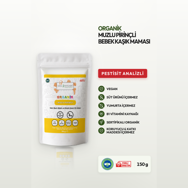 Organik Muzlu Pirinçli Bebek Kaşık Maması 150 g B1 Vitaminli Sertifikalı Analizli