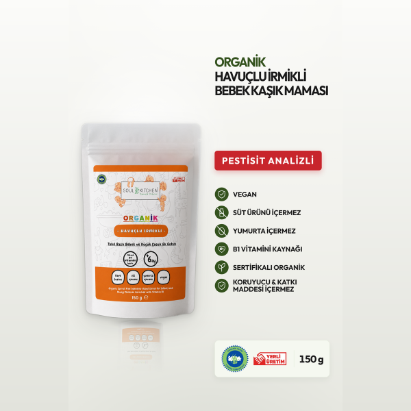 Organik Havuçlu İrmikli Bebek Kaşık Maması 150 g B1 Vitaminli Sertifikalı Analizli
